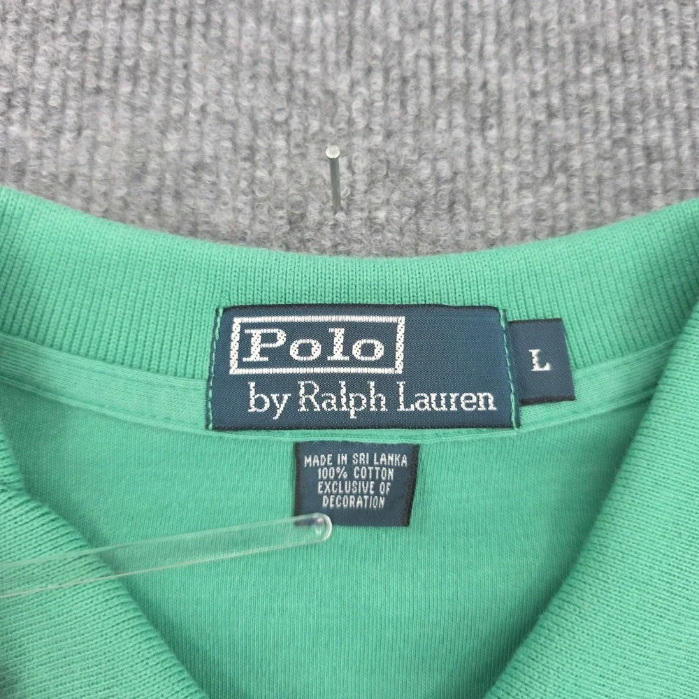 Polo Ralph Lauren Mens Large Green Short Sleeve Pique Polo Shirt Yellow Pony